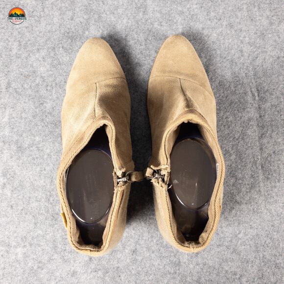 Toms Loren Ankle Booties Beige Suede Leather Side Zip Block Heels Women's Sz 11 - Picture 6 of 10